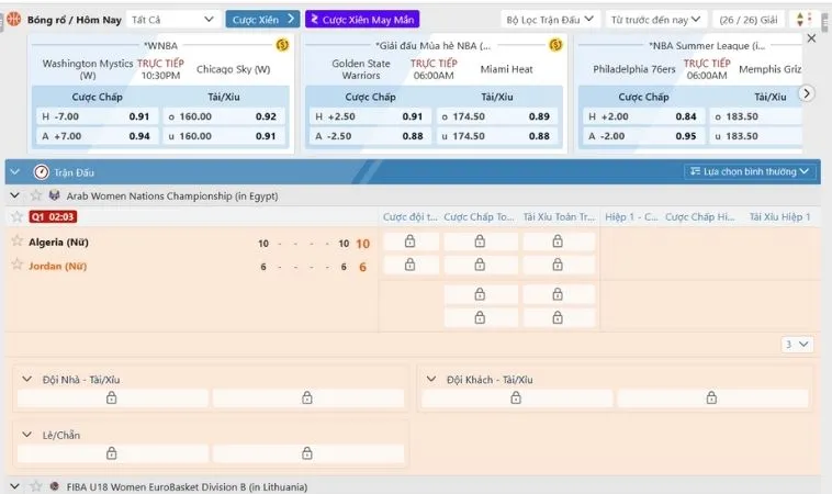 Bảng kèo cá cược bóng rổ 8KBet
