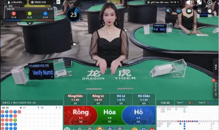 Giao diện đặt cược game bài Dragon Tiger tại 8KBet