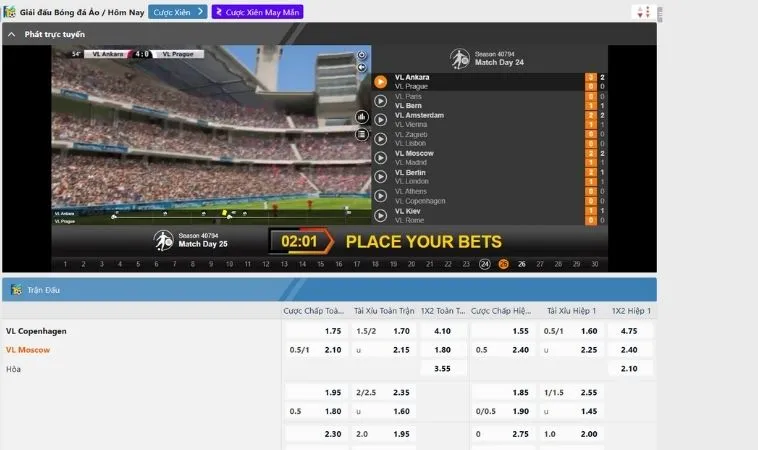 Giao diện đặt cược thể thao ảo 8KBet